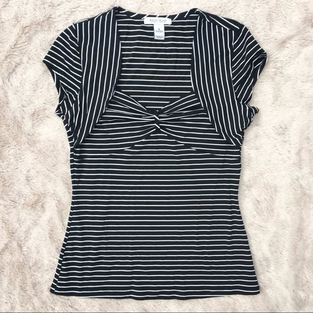 White House Black Market Stretchy Black & White Striped Twist-Front Women’s Top